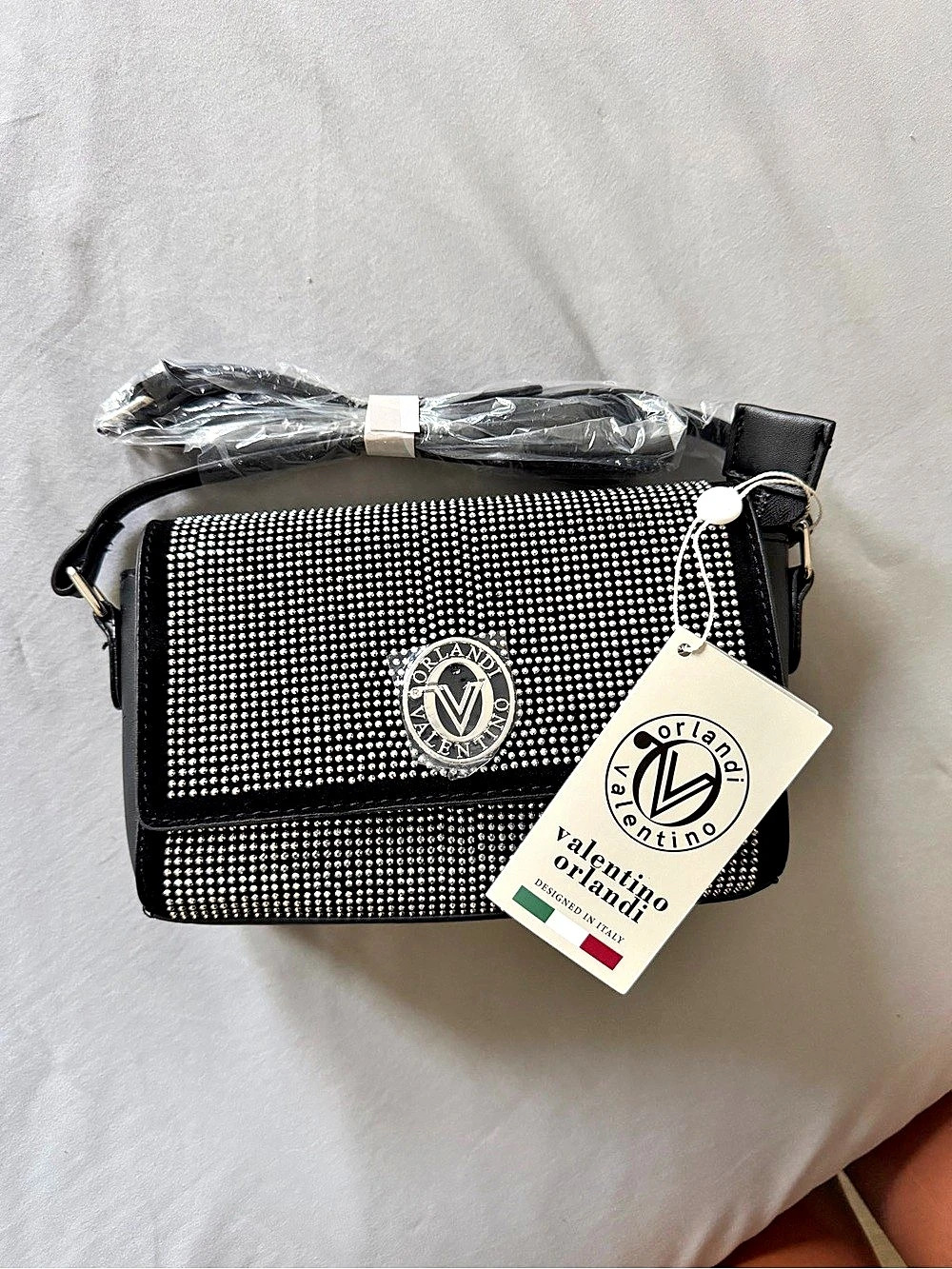 Valentino Orlandi Black Rhinestone Crossbody Bag NWT
